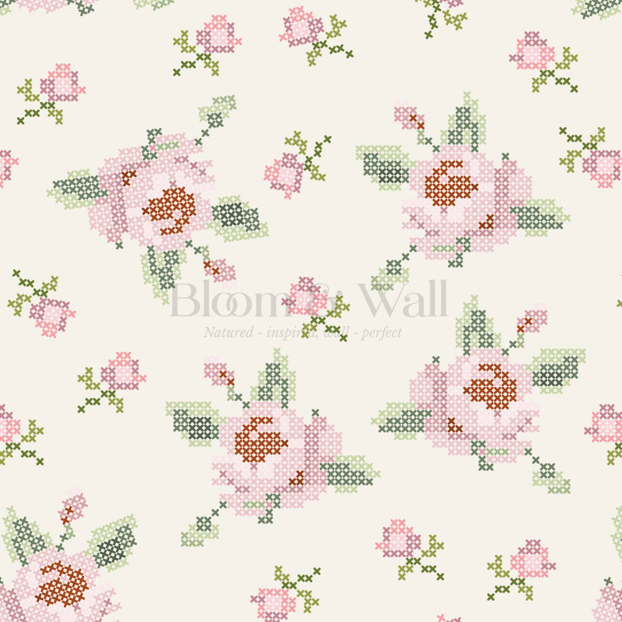 Bonnie Cross Stitch Roses Pink Wallpaper