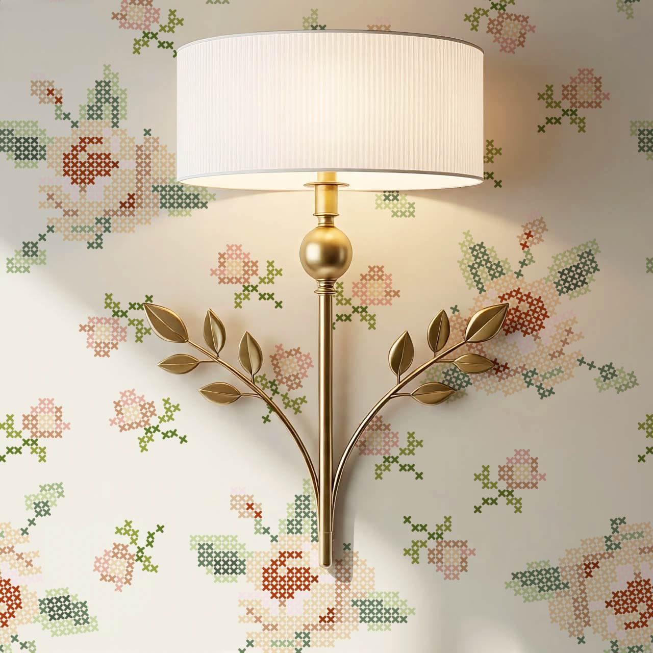 Bonnie Cross Stitch Roses Peach Wallpaper