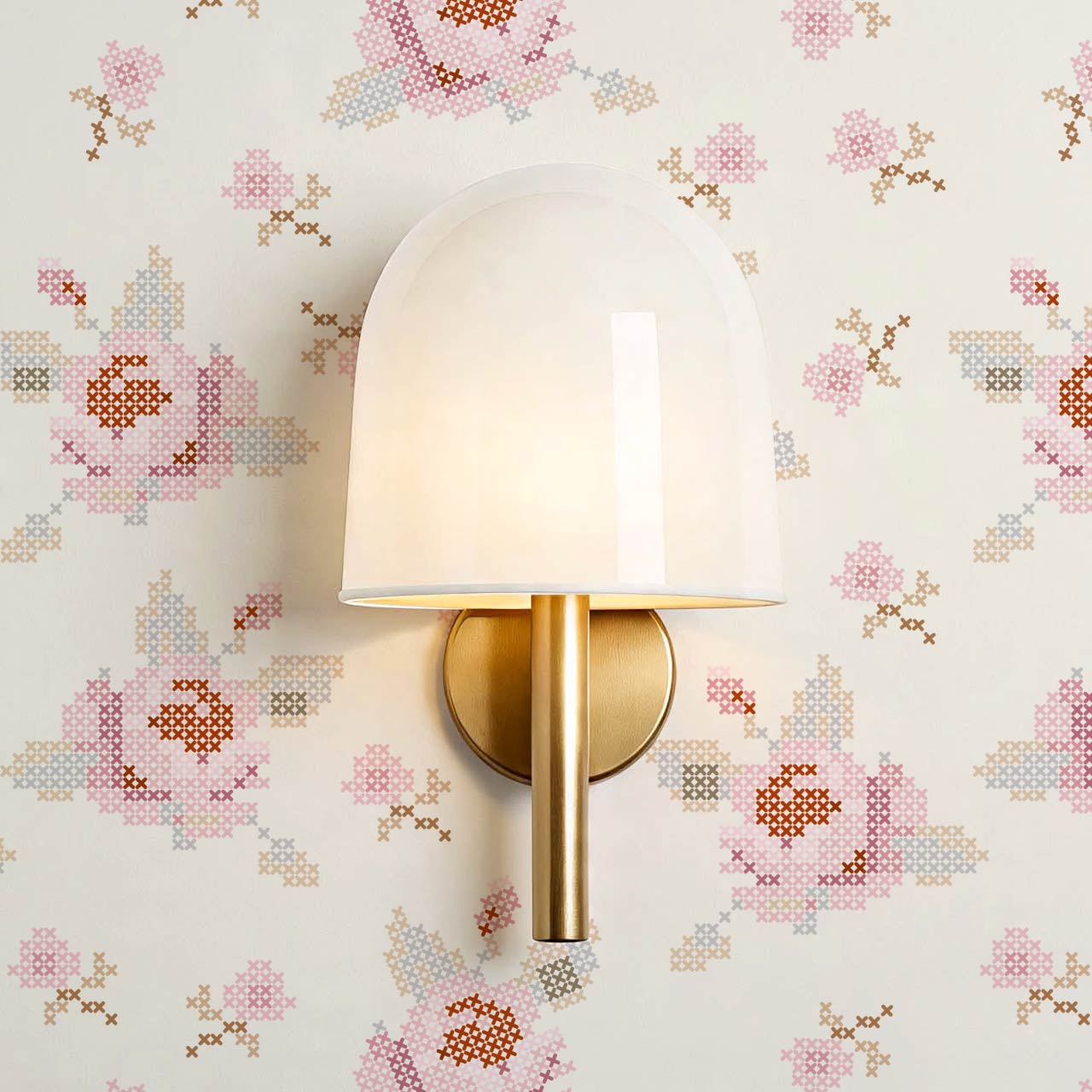 Bonnie Cross Stitch Roses Blush Wallpaper