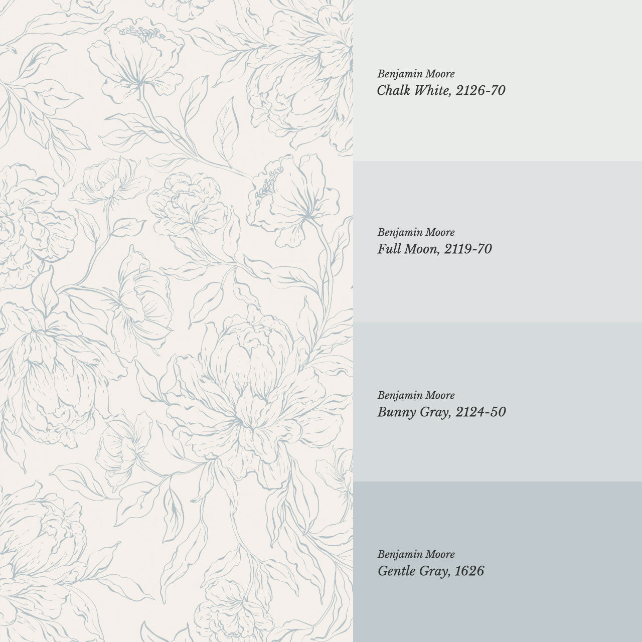 Briana Large Peony Sketch Cream Blue Wallpaper