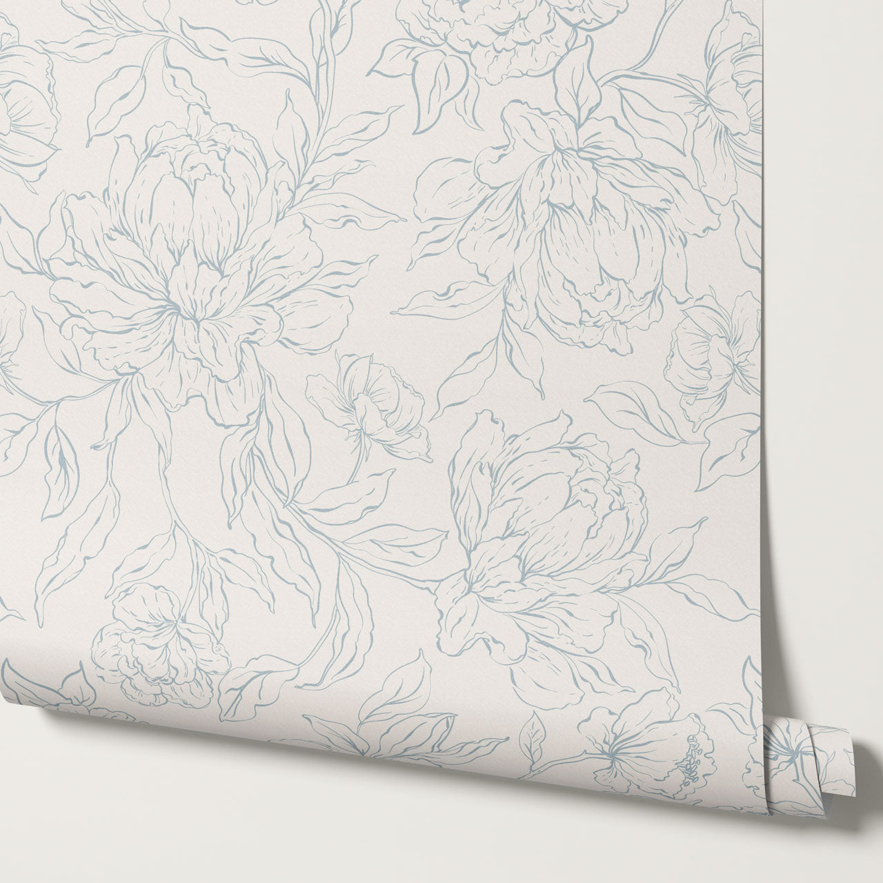 Briana Large Peony Sketch Cream Blue Wallpaper