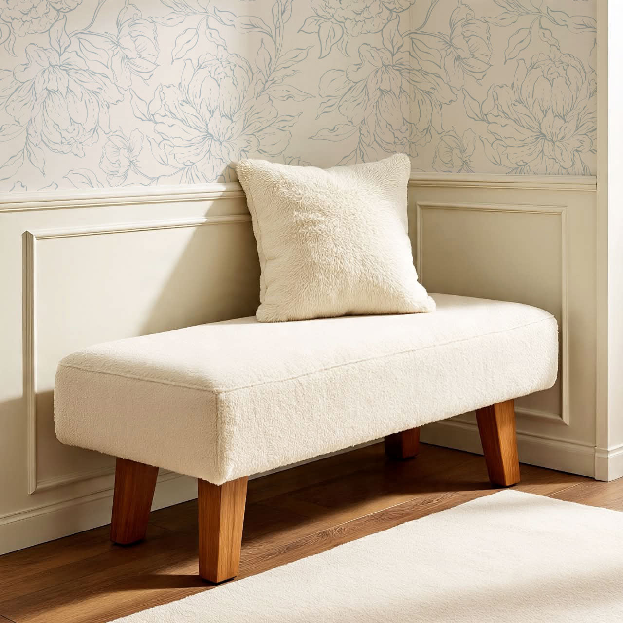 Briana Large Peony Sketch Cream Blue Wallpaper