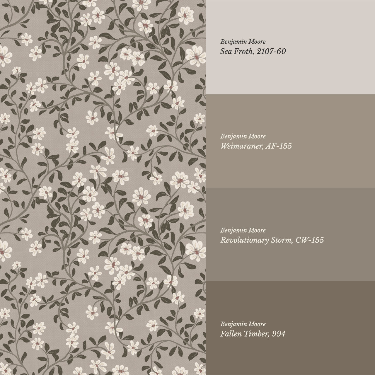 Brie Climbing Floral Stone Taupe Wallpaper