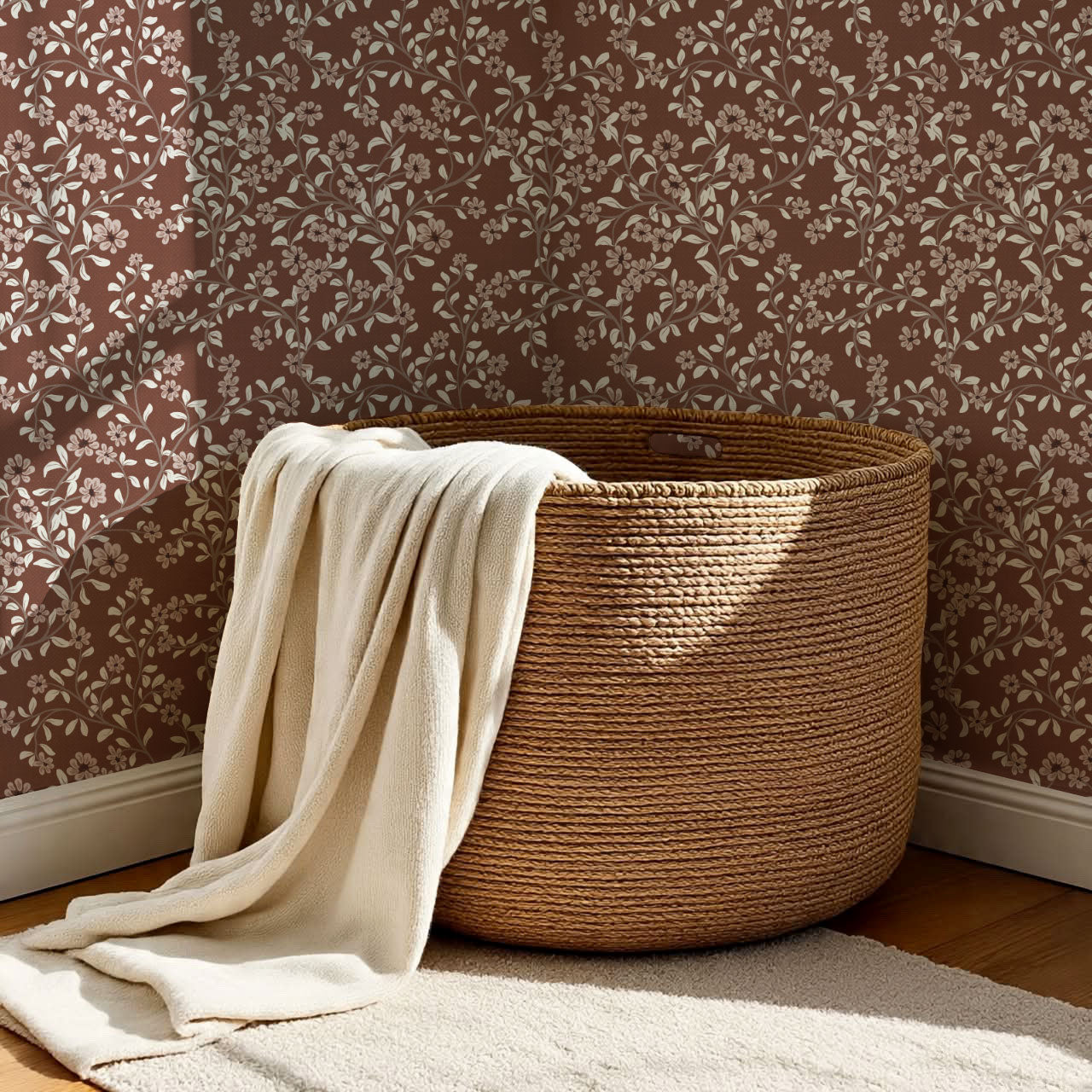 Brie Climbing Floral Cinnamon Wallpaper