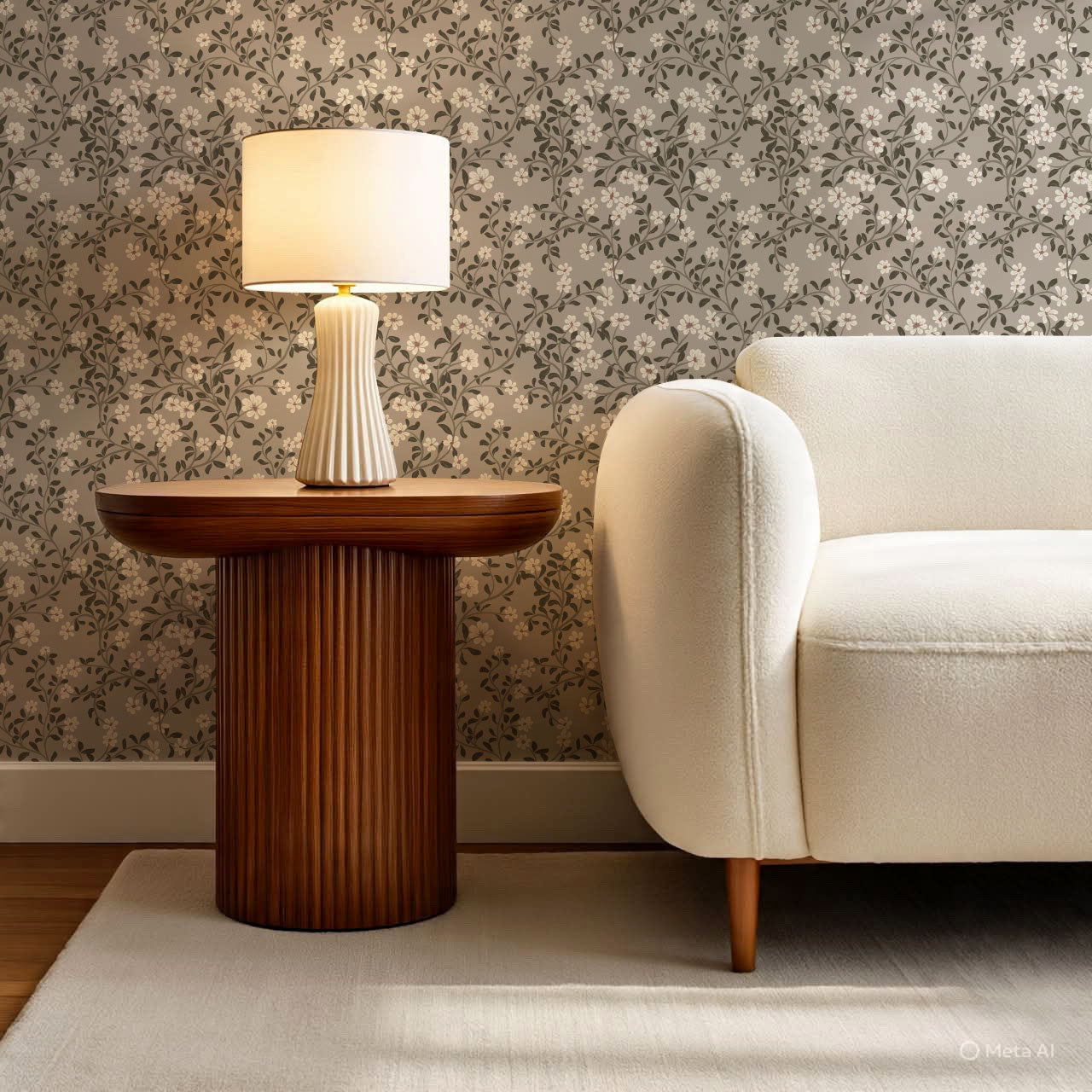 Brie Climbing Floral Stone Taupe Wallpaper