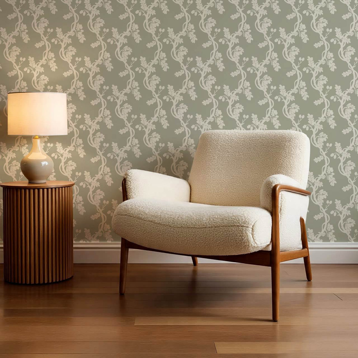 Buria Trailling Acorn Sage Cream Wallpaper