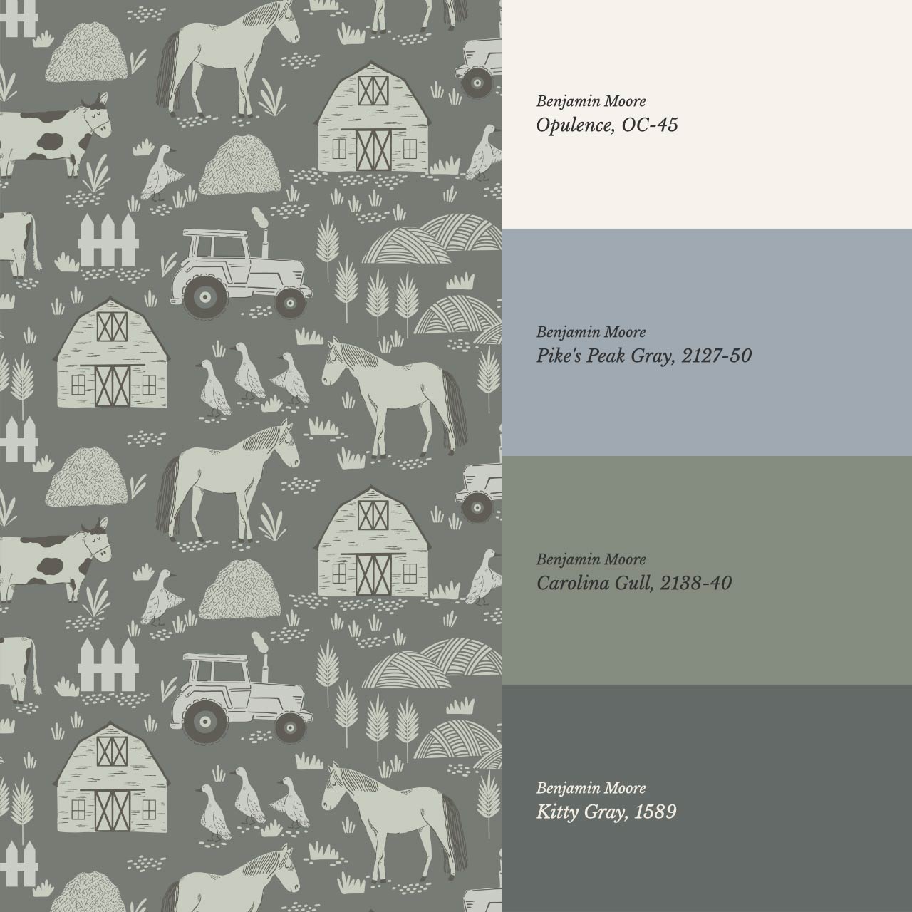 Caleb Farm Life Green Wallpaper