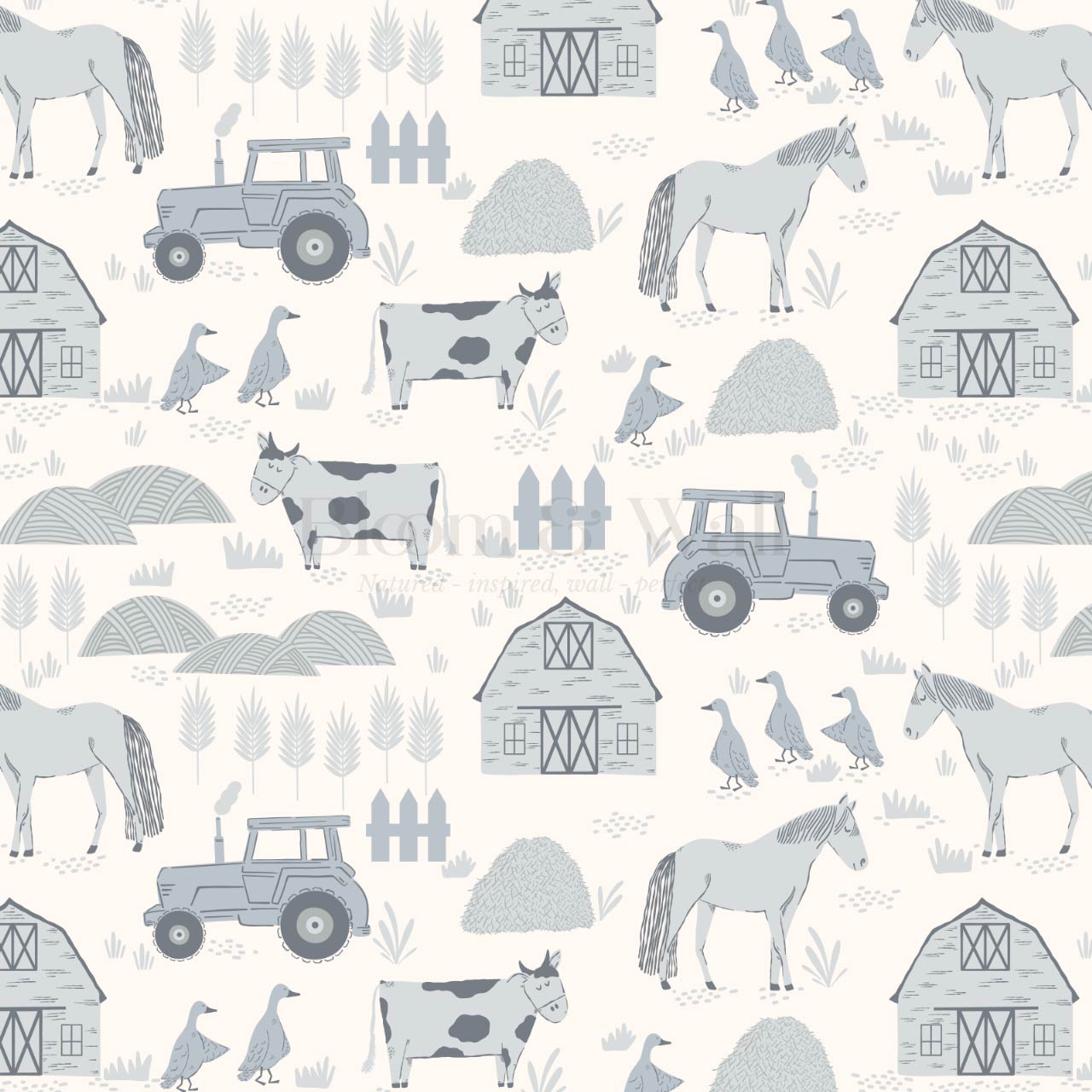Caleb Farm Life Blue Cream Wallpaper