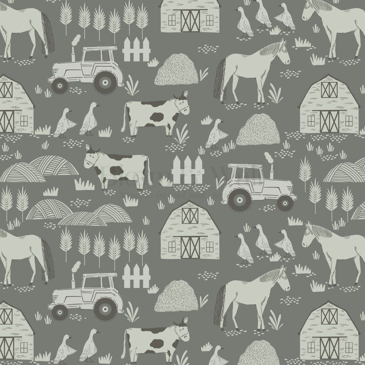 Caleb Farm Life Green Wallpaper