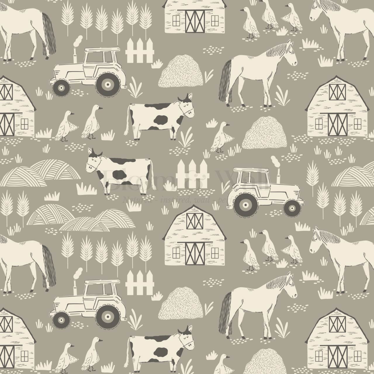 Caleb Farm Life Olive Stone Wallpaper