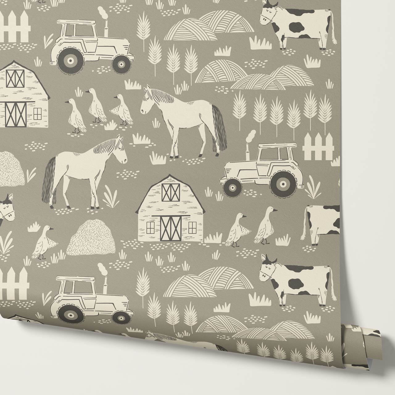 Caleb Farm Life Olive Stone Wallpaper