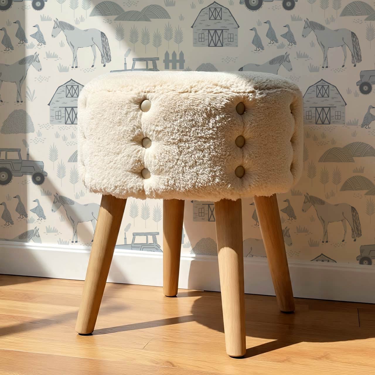 Caleb Farm Life Blue Cream Wallpaper