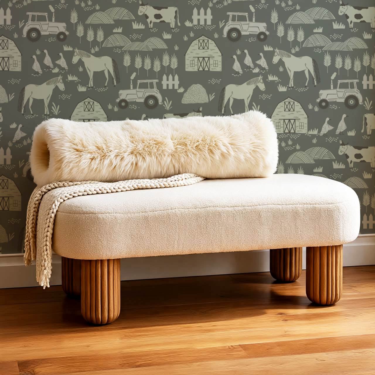 Caleb Farm Life Green Wallpaper