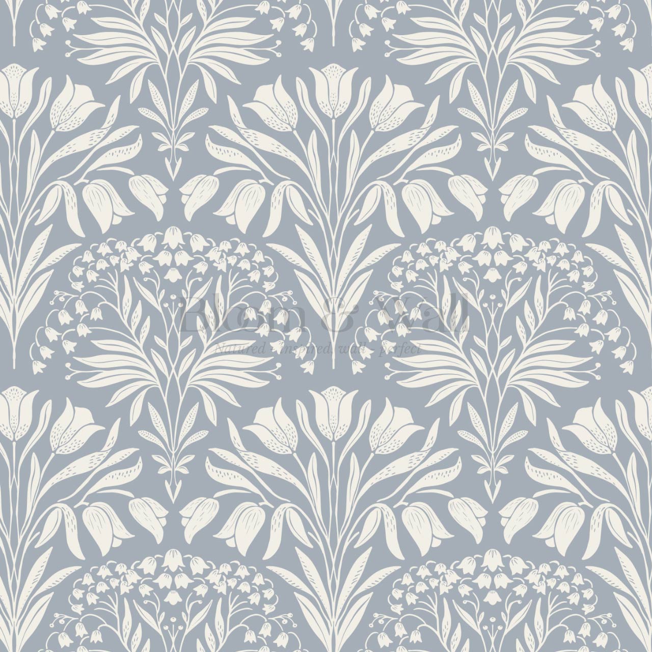 Camilla Tulip and Lily of the Valley Blue Wallpaper