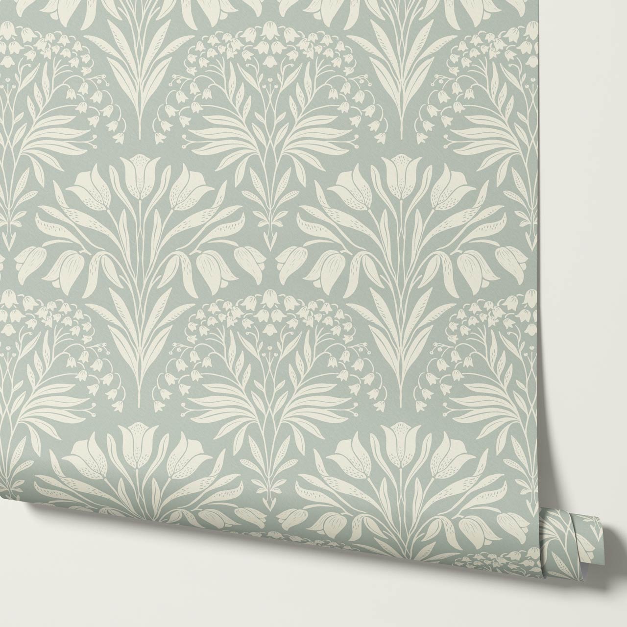 Camilla Tulip and Lily of the Valley Dry Sage Wallpaper