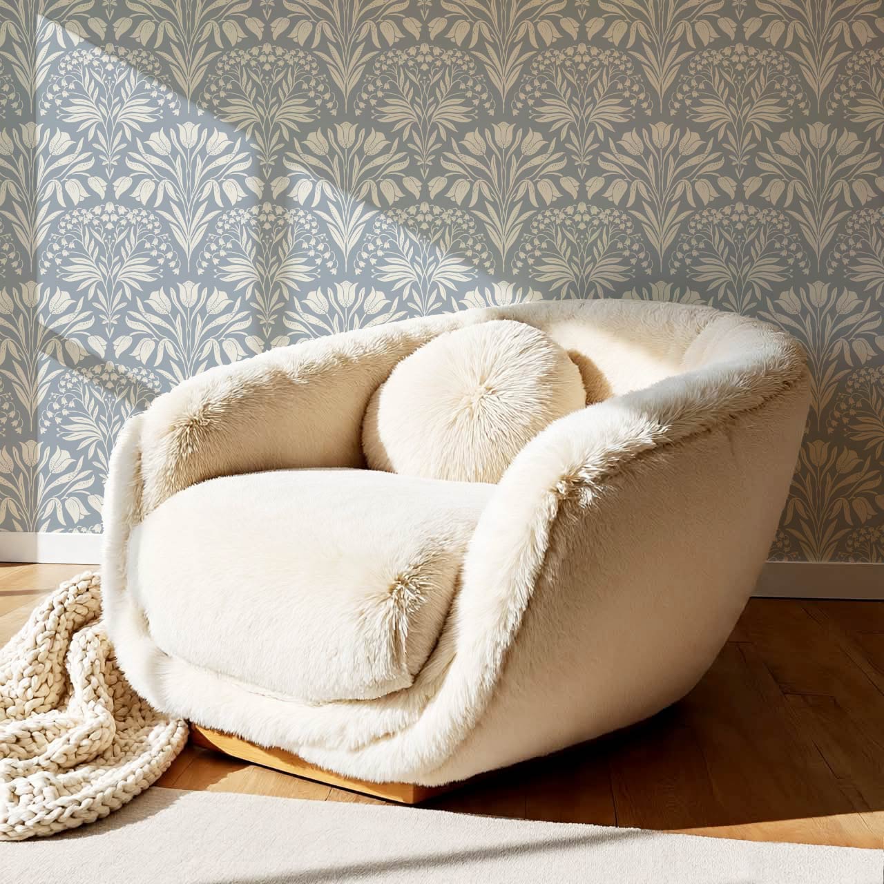 Camilla Tulip and Lily of the Valley Blue Wallpaper