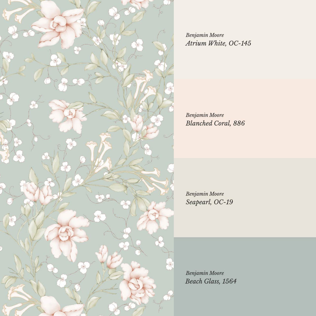 Cari Floral Blush Sea Glass Wallpaper