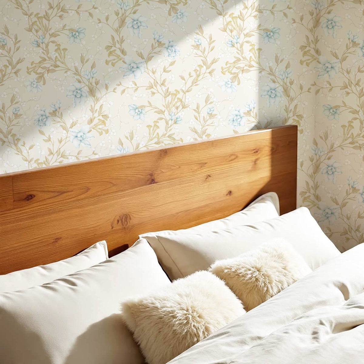 Cari Floral Blue Cream Wallpaper