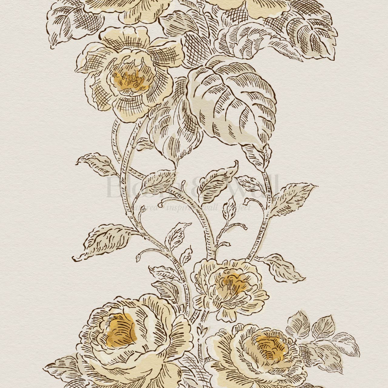 Carmelita Heritage Rose Vines Yellow Cream Wallpaper