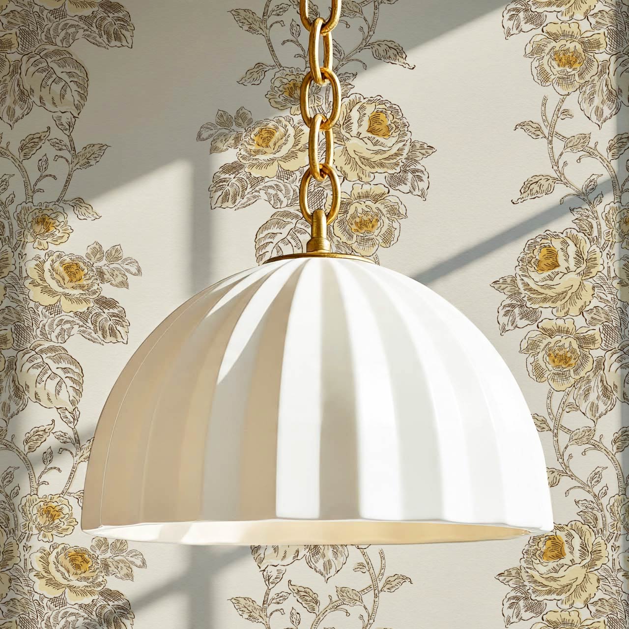 Carmelita Heritage Rose Vines Yellow Cream Wallpaper