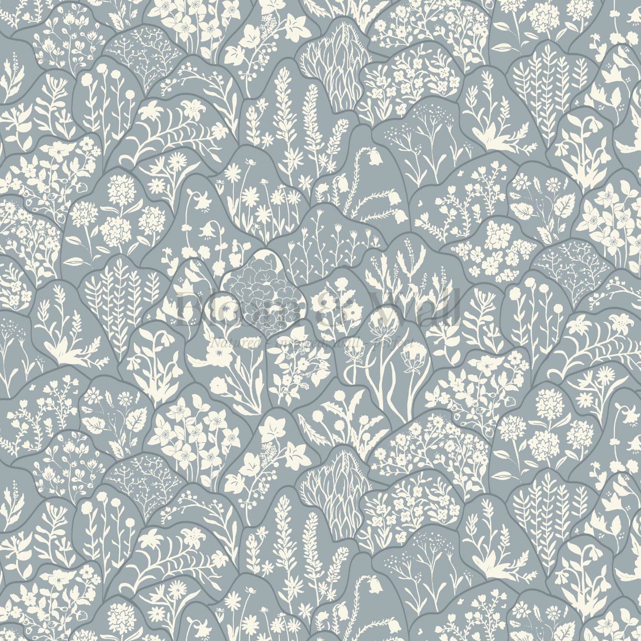 Caroline Layered Wildflowers Dove Blue Wallpaper
