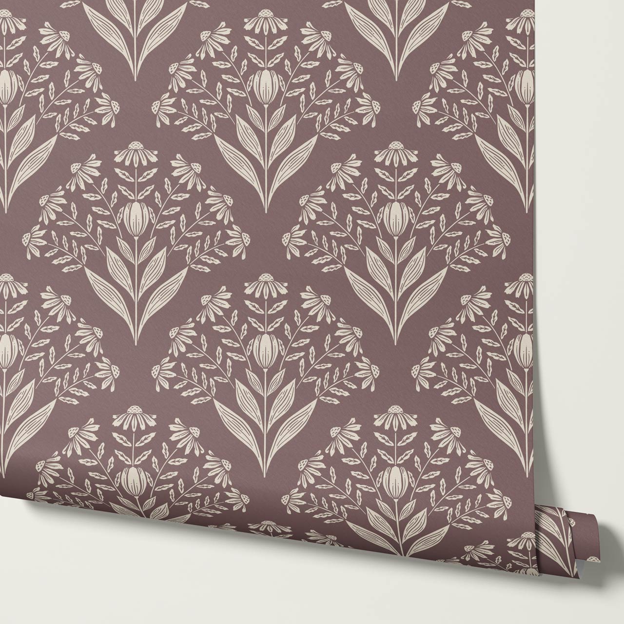 Carys Daisy Fan Wine Ivory Lace Wallpaper