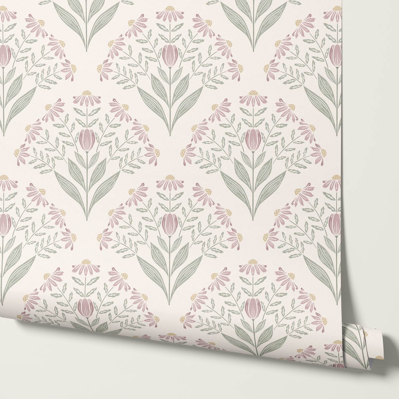 Carys Daisy Fan Sage Blush Wallpaper