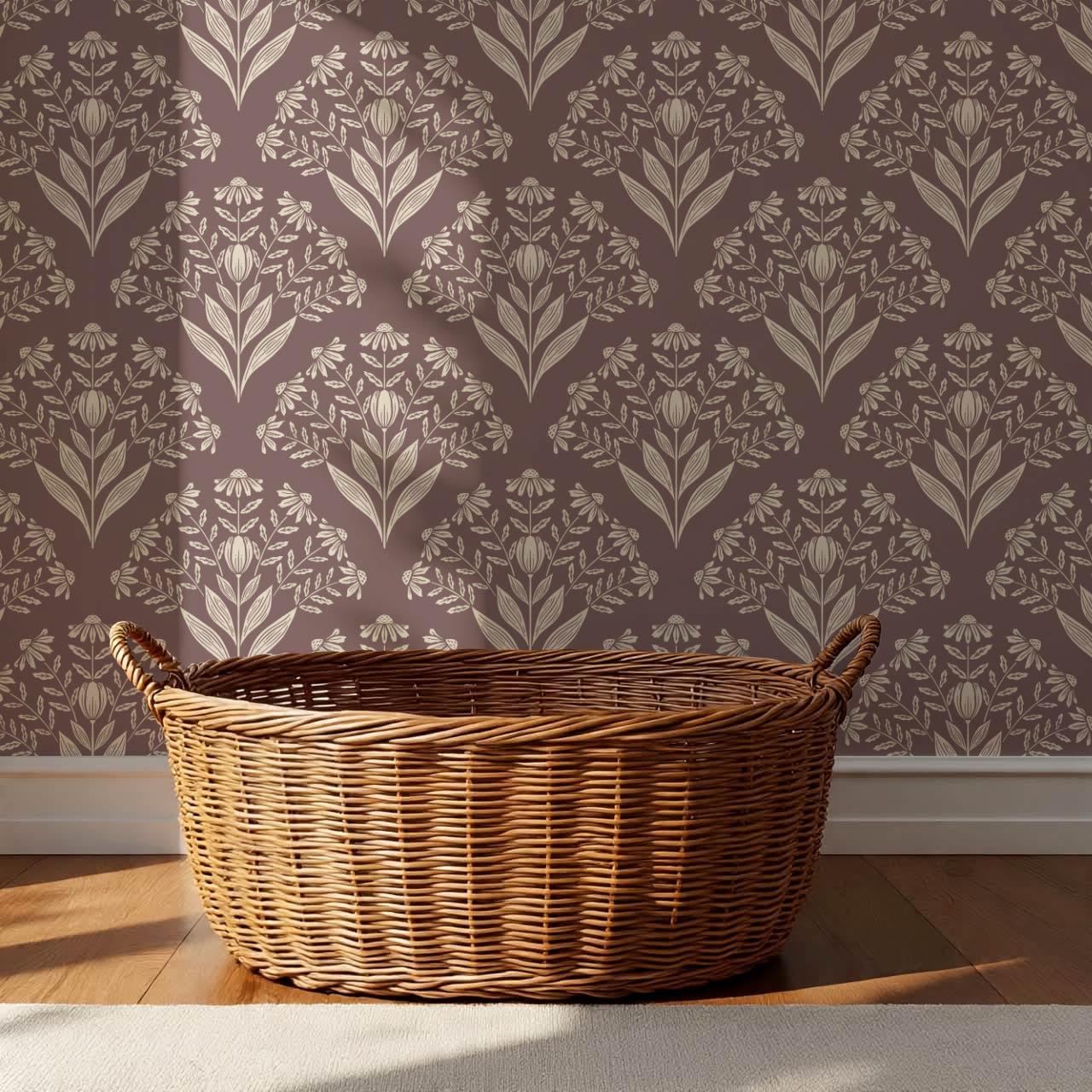 Carys Daisy Fan Wine Ivory Lace Wallpaper