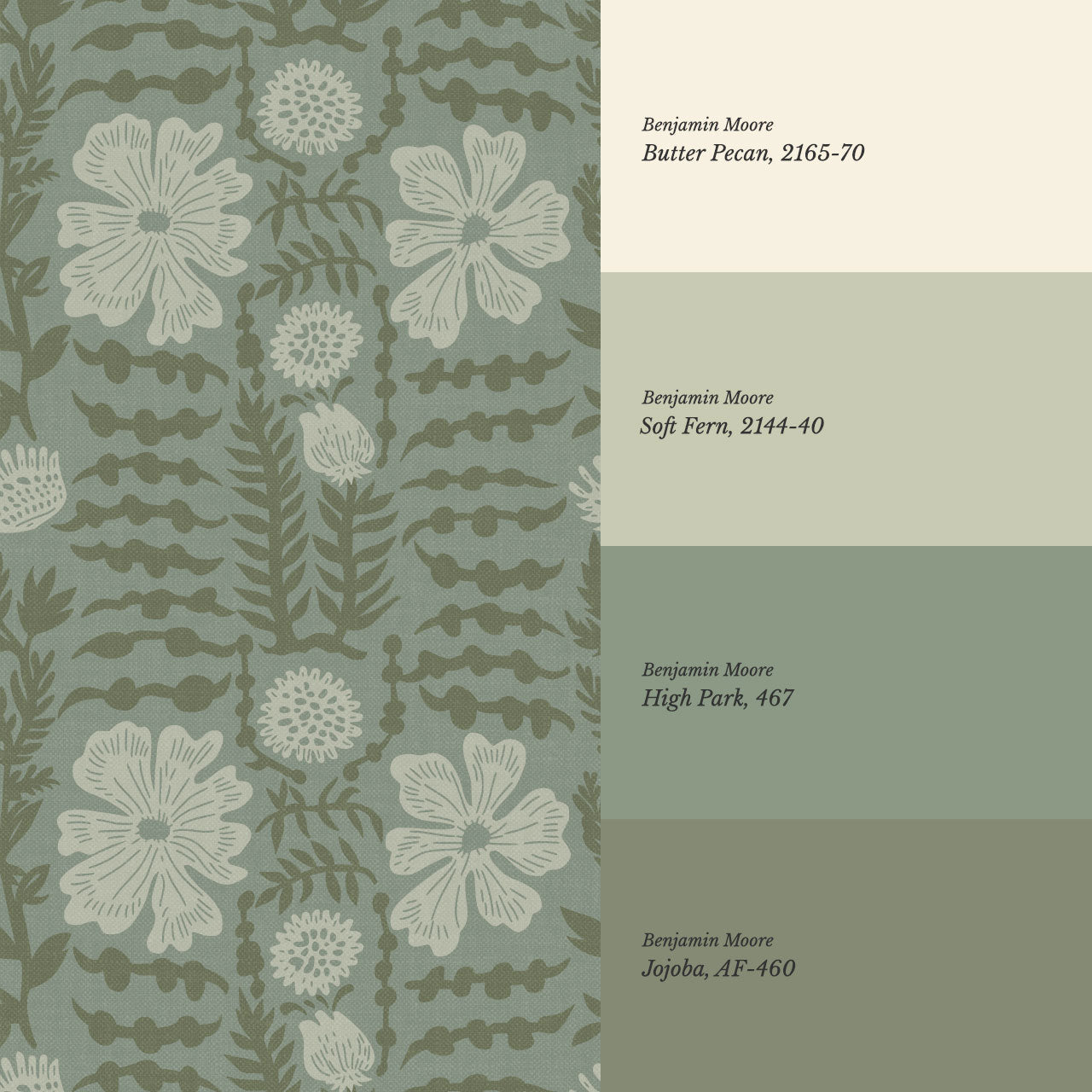 Catalina Poppy Blooms Vintage Green Wallpaper
