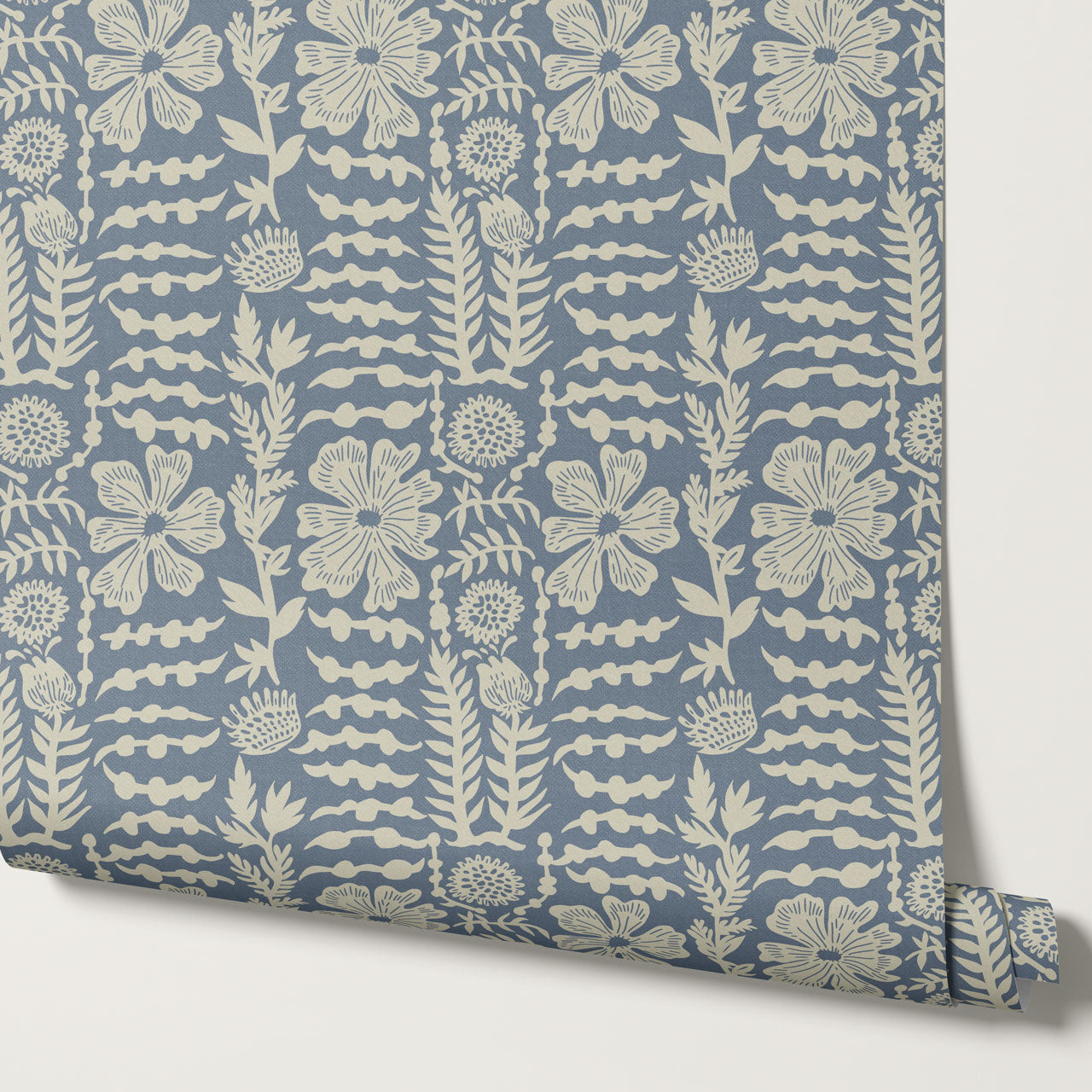 Catalina Poppy Blooms Vintage Blue Wallpaper
