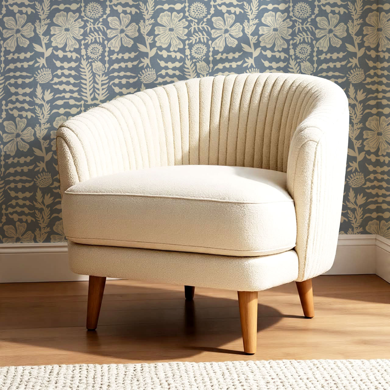 Catalina Poppy Blooms Vintage Blue Wallpaper