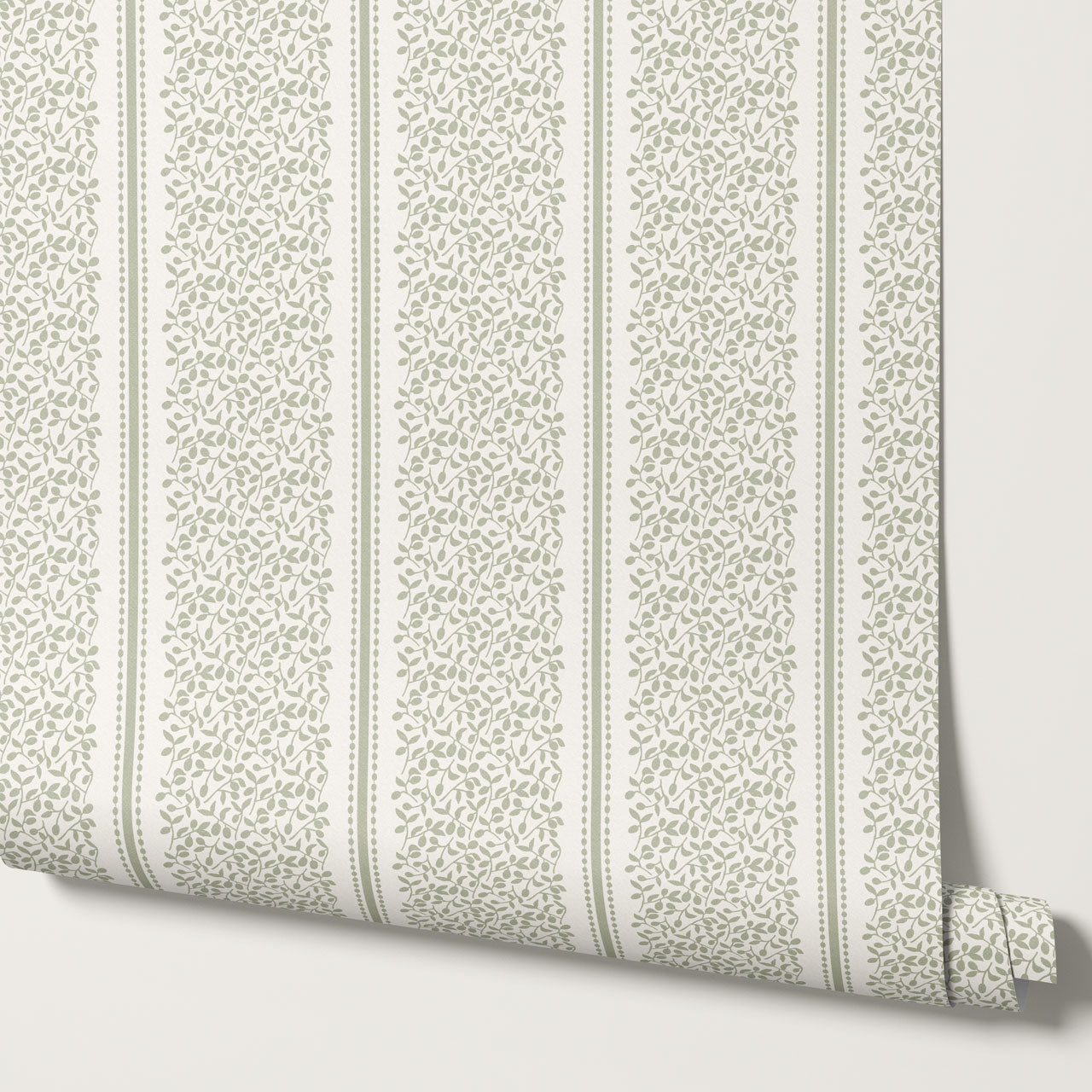 Catherine Vine Stripes Cream Sage Wallpaper