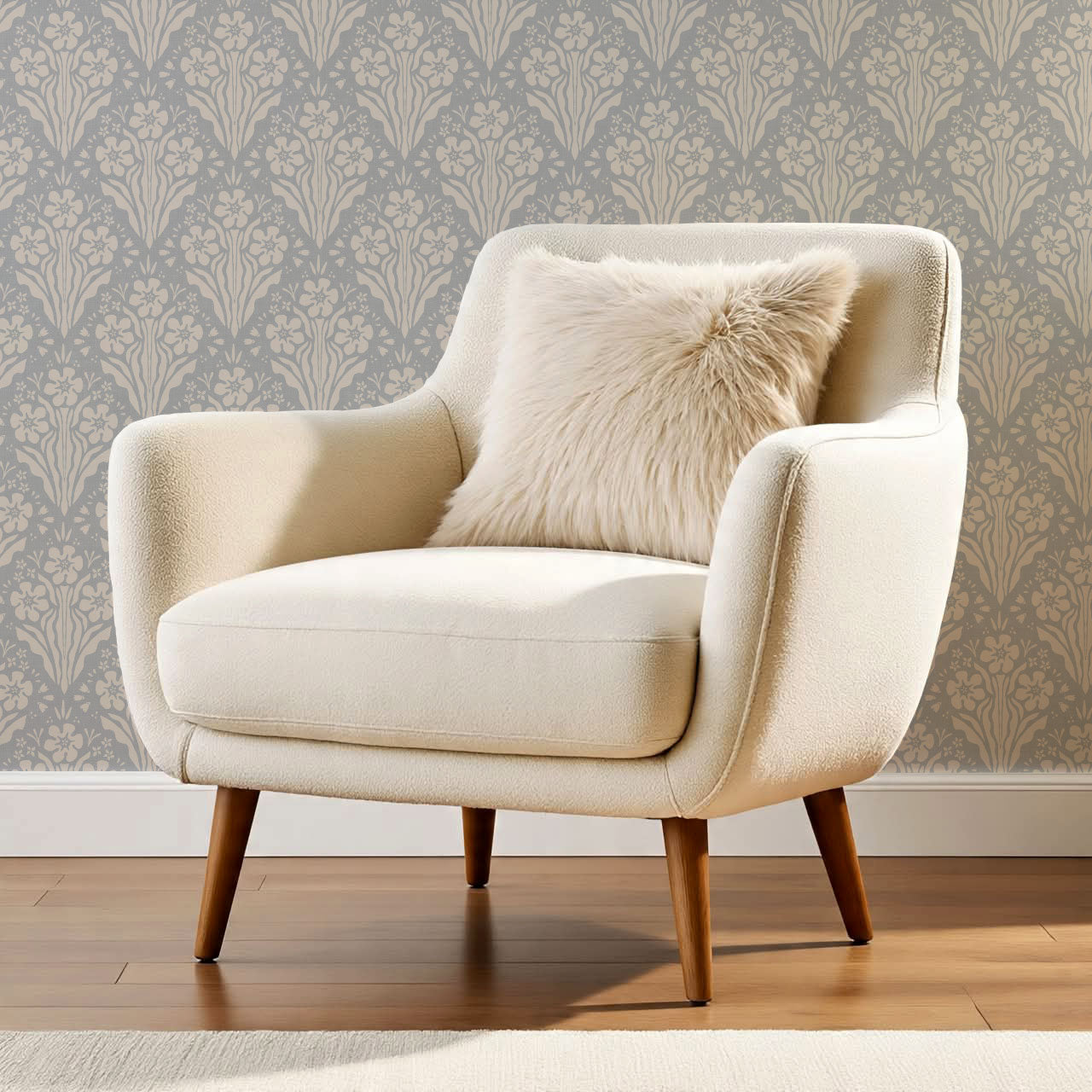 Celeste Damask French Blue Wallpaper