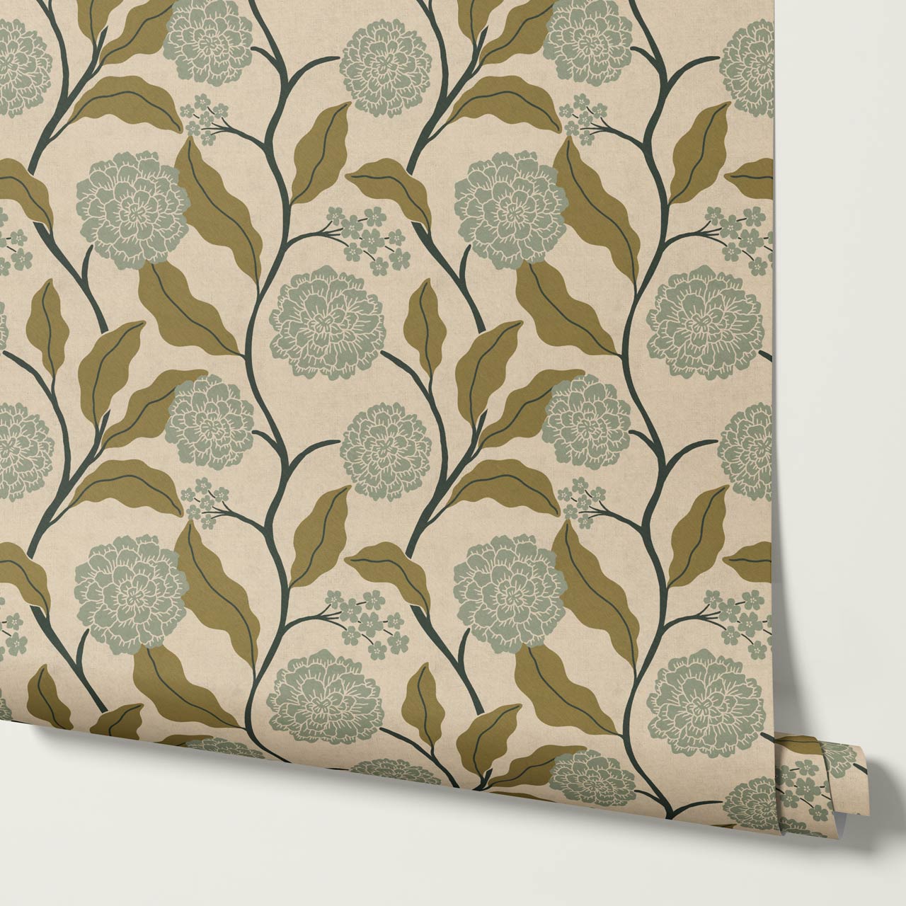 Celestina Florals Mustard Sea Glass Wallpaper