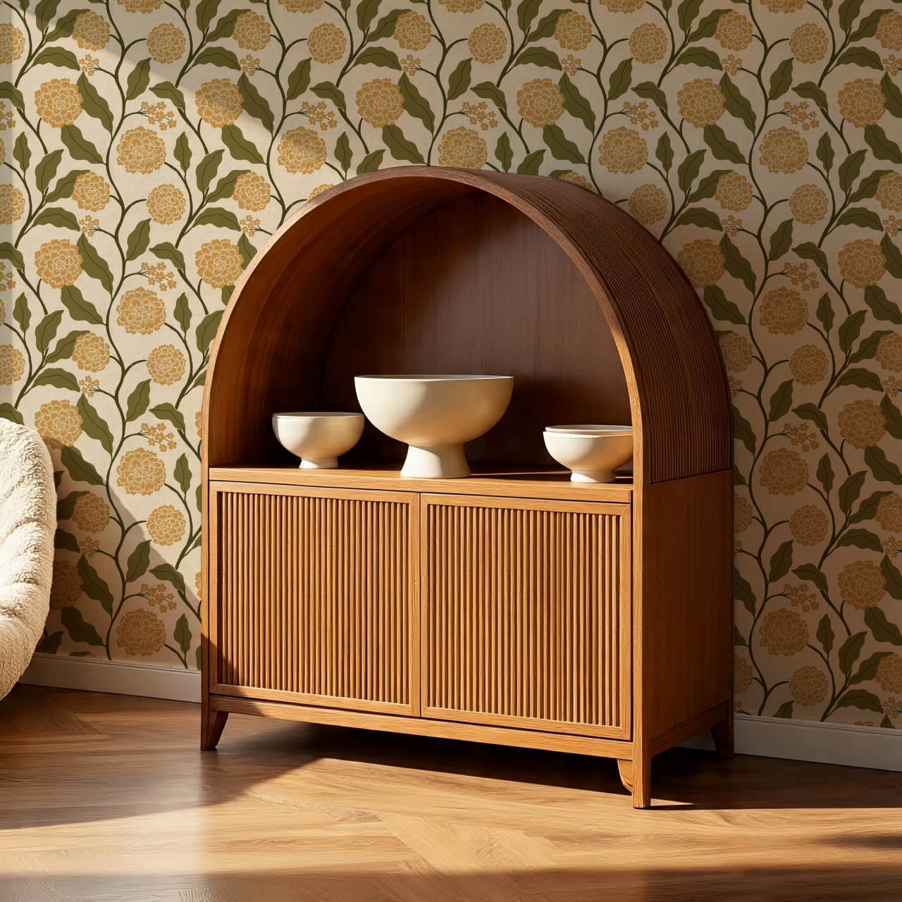 Celestina Florals Mustard Green Wallpaper