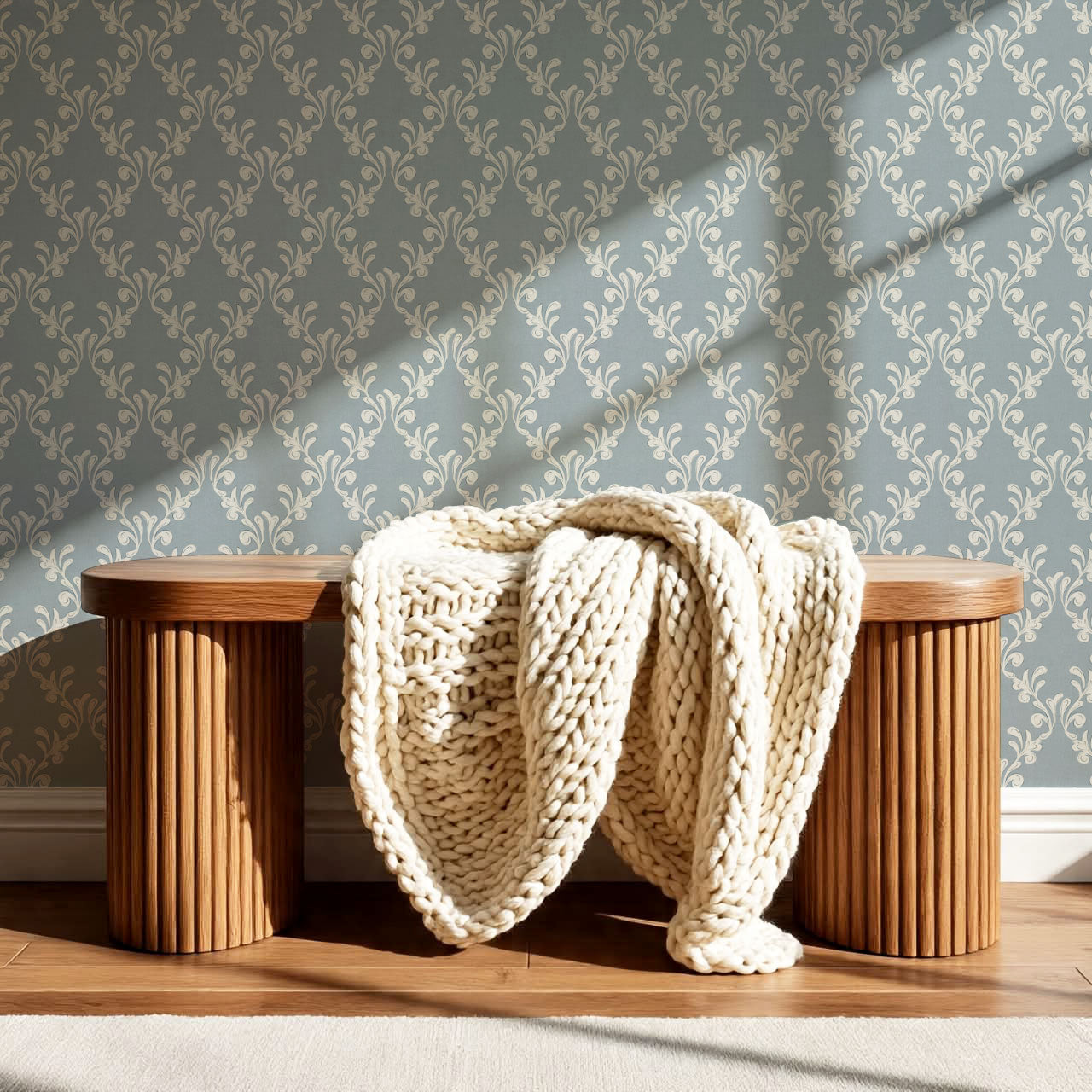 Celine Ogee Vines Misty Blue Wallpaper