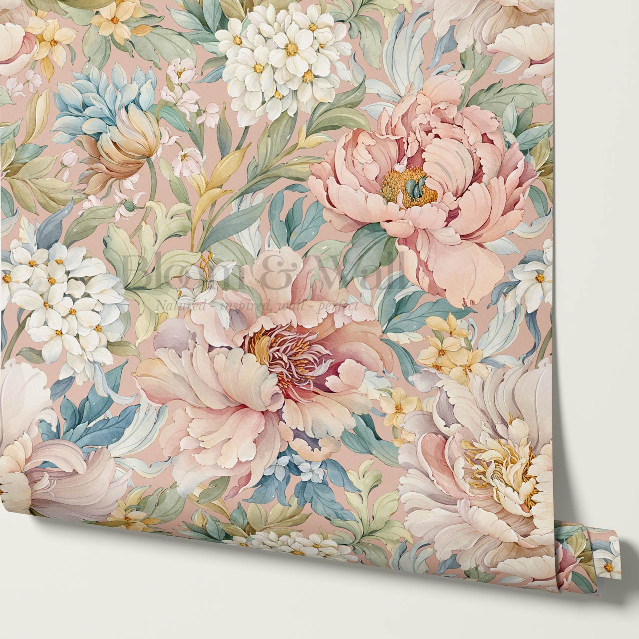 Chandelle Peony Bloom Reverie Coral Wallpaper