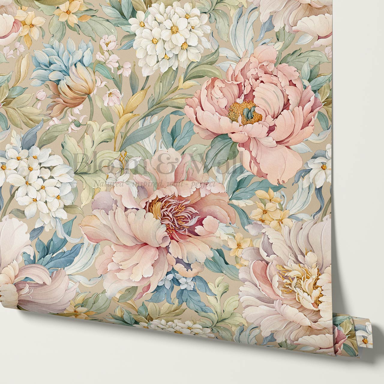 Chandelle Peony Bloom Reverie Taupe Wallpaper