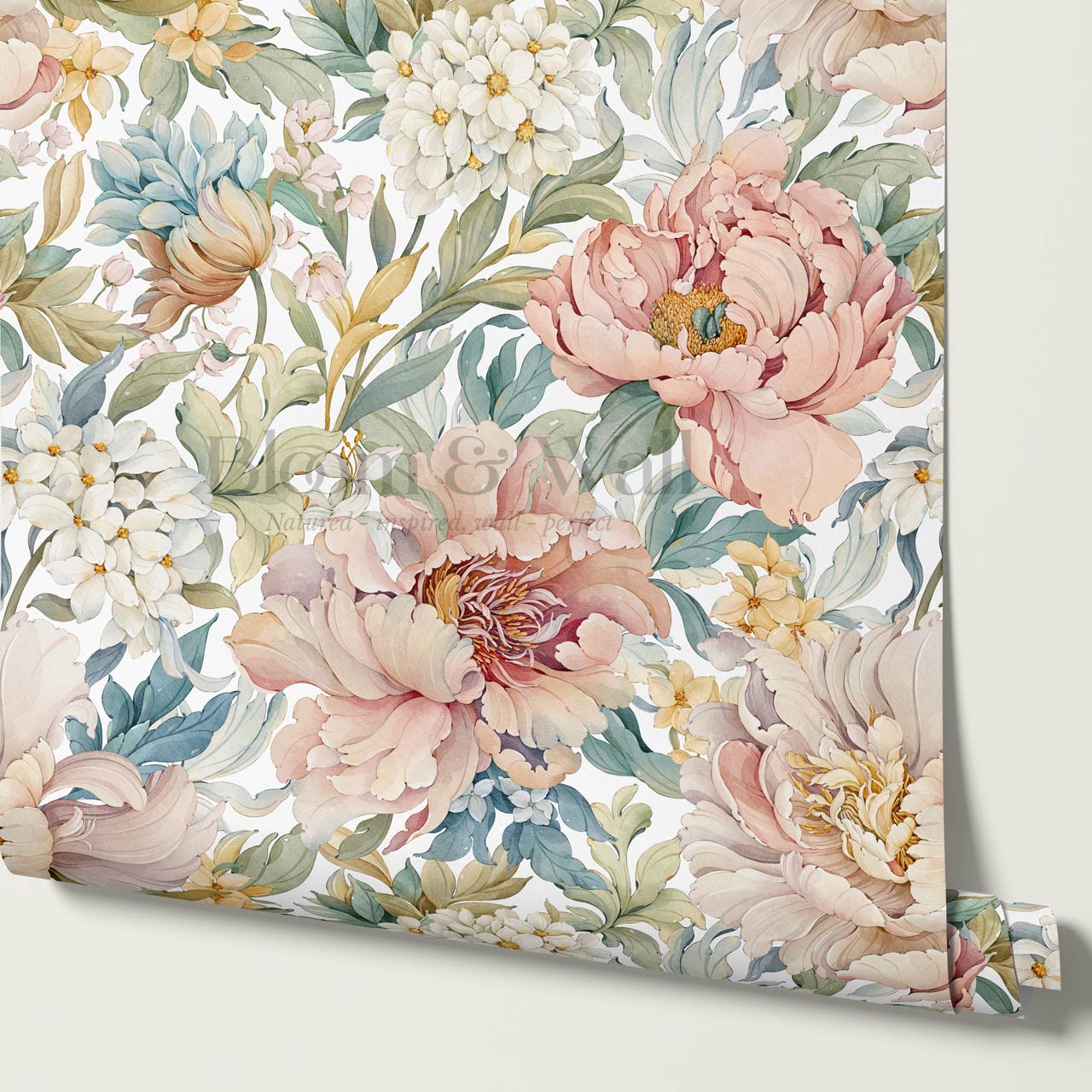 Chandelle Peony Bloom Reverie White Wallpaper