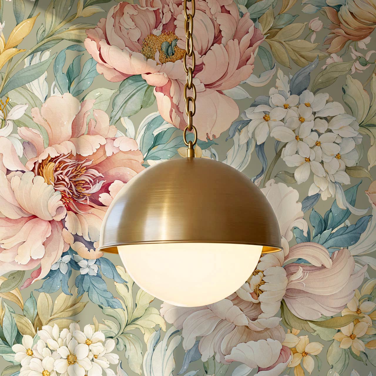 Chandelle Peony Bloom Reverie Sage Wallpaper