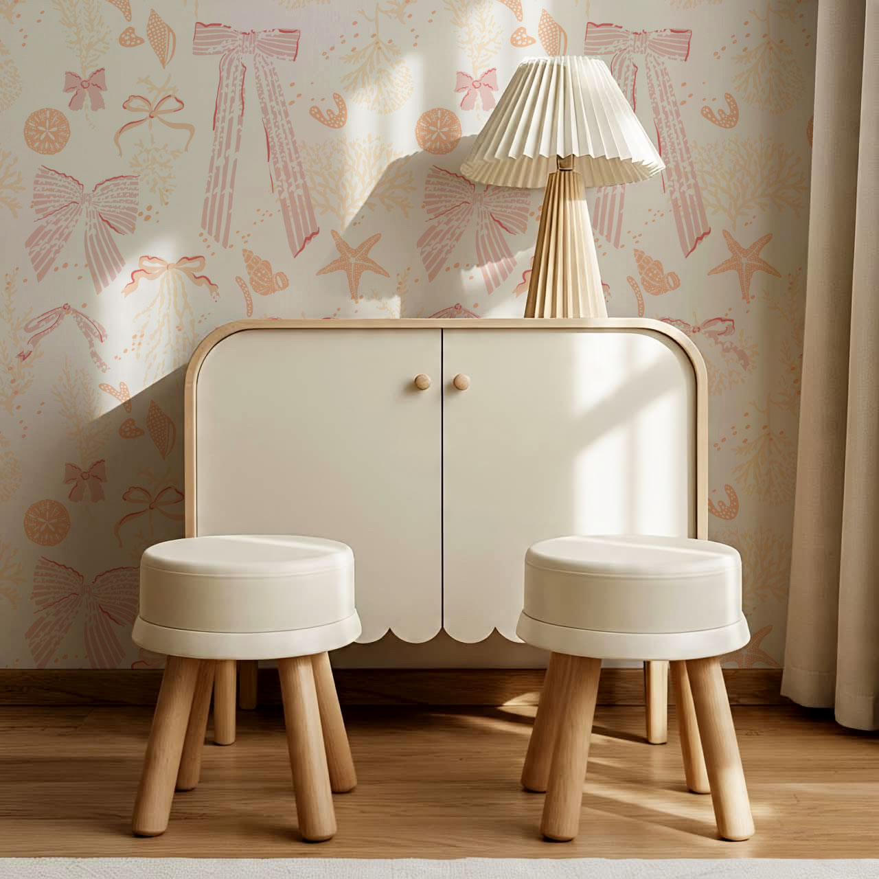Chantal Large Bows and Corals Peach Wallpaper