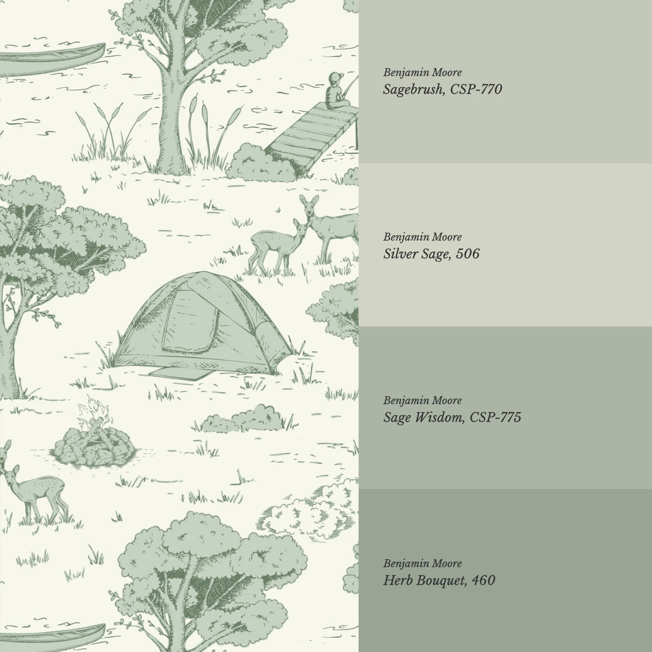 Cillian Camping Toile Mint Wallpaper