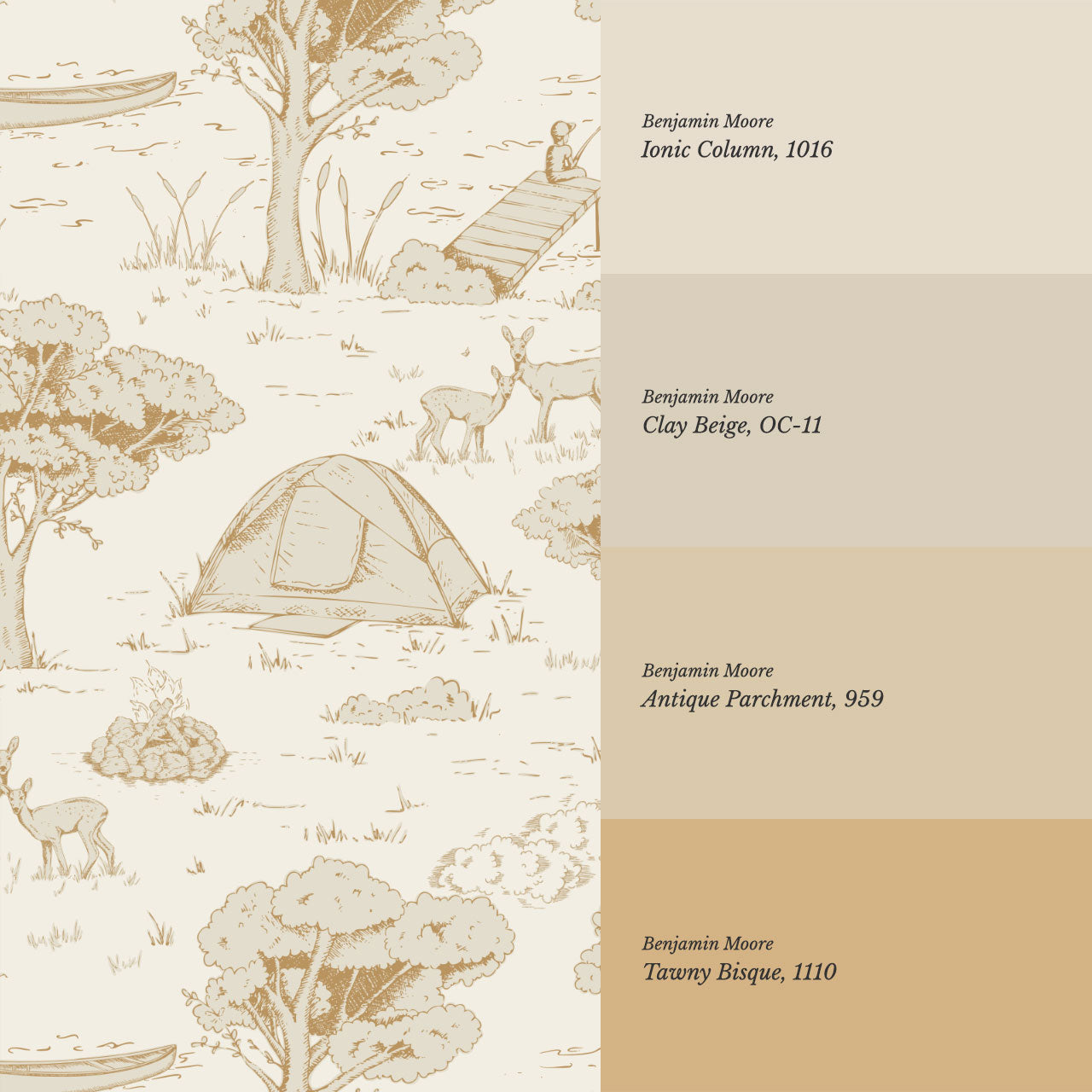 Cillian Camping Toile Tawny Wallpaper
