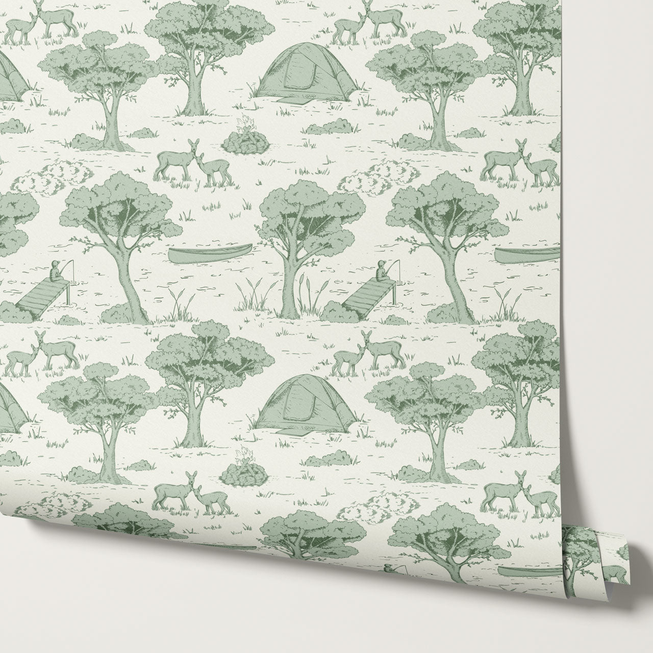 Cillian Camping Toile Mint Wallpaper