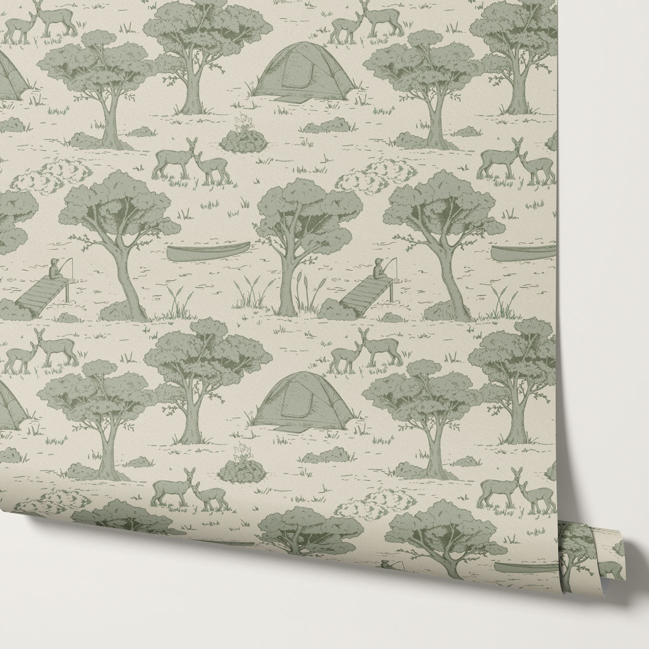 Cillian Camping Toile Sage Wallpaper