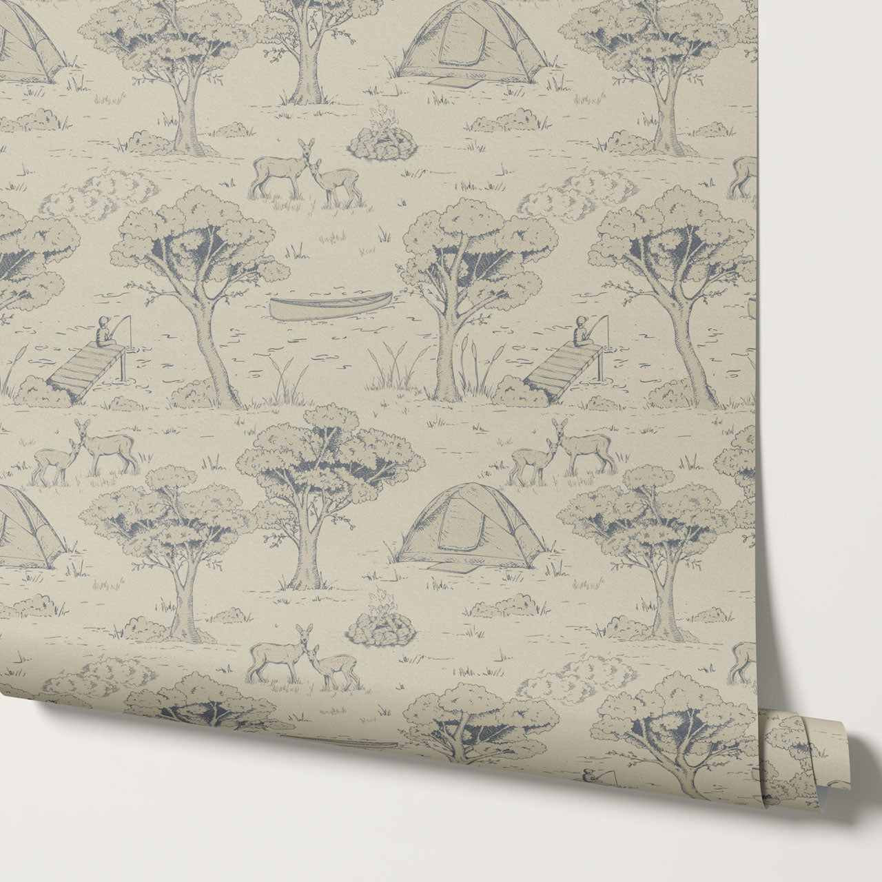 Cillian Camping Toile Taupe Wallpaper