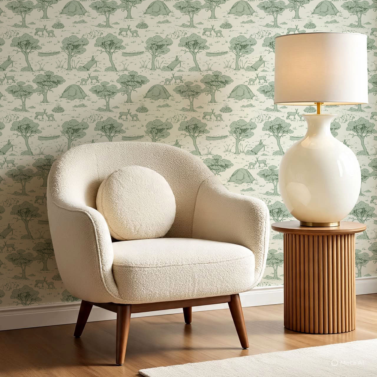 Cillian Camping Toile Mint Wallpaper