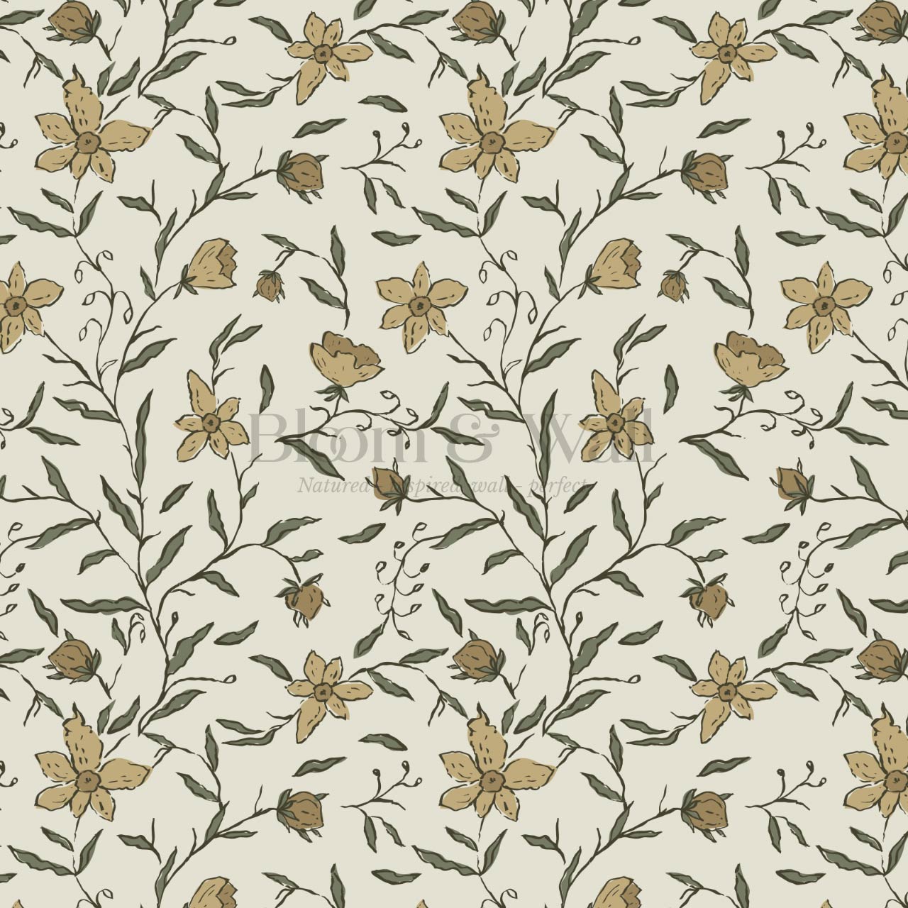 Cintia Trailing Floral Honey Olive Wallpaper