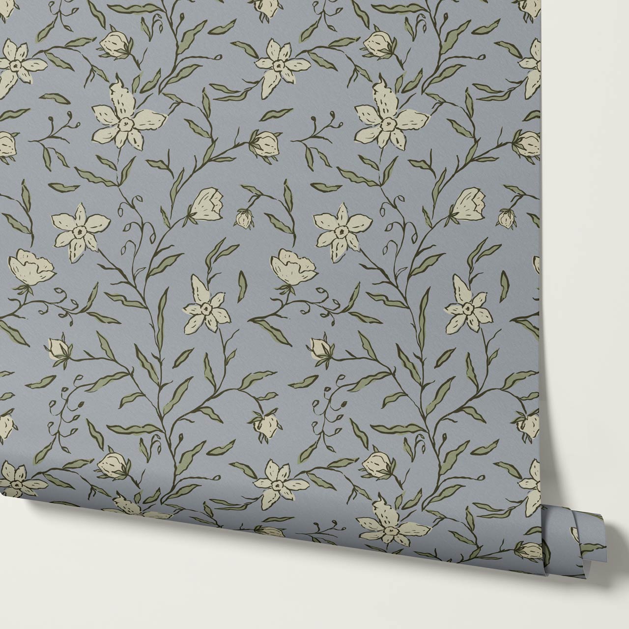 Cintia Trailing Floral Dark Sky Sage Wallpaper