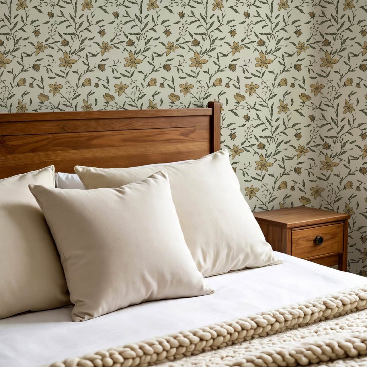 Cintia Trailing Floral Honey Olive Wallpaper